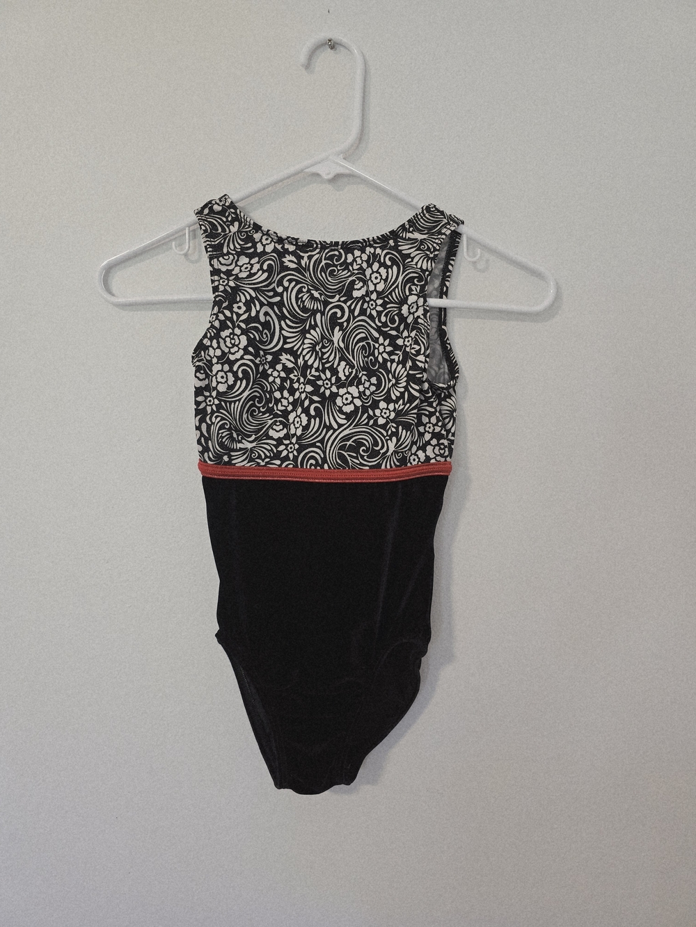 Black & White Floral Pattern Leotard with Red Trim AXS